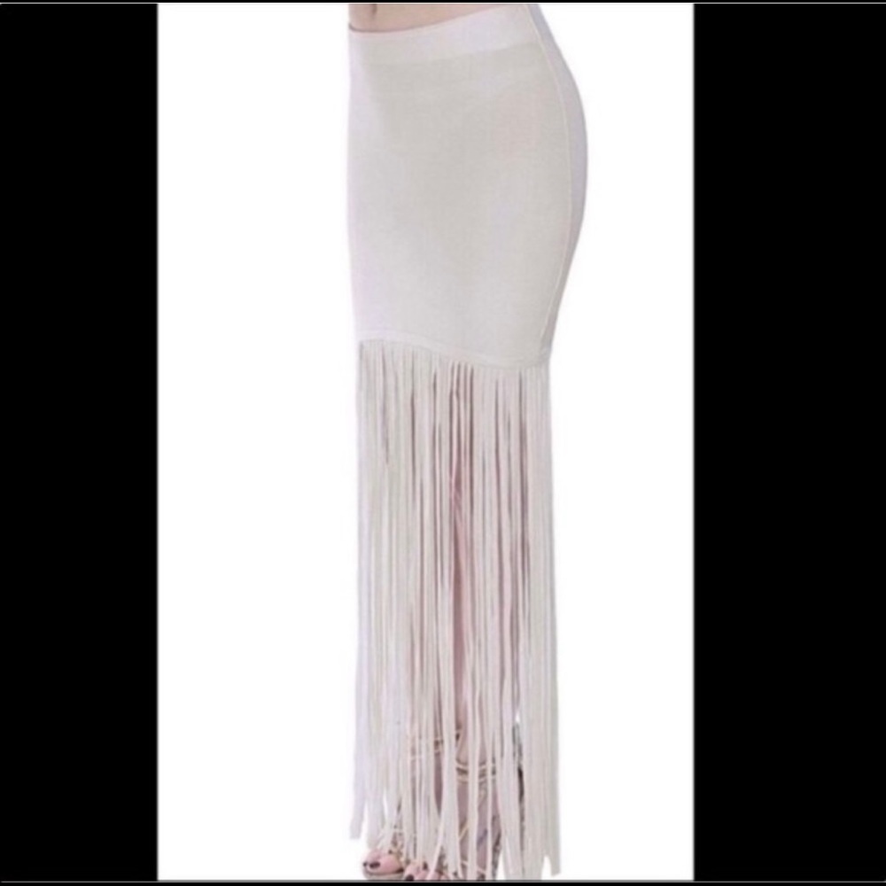 New! Clearance 🔥Sexy Tight Whit Bandage Maxi Fringe Skirt - Picture 6 of 9